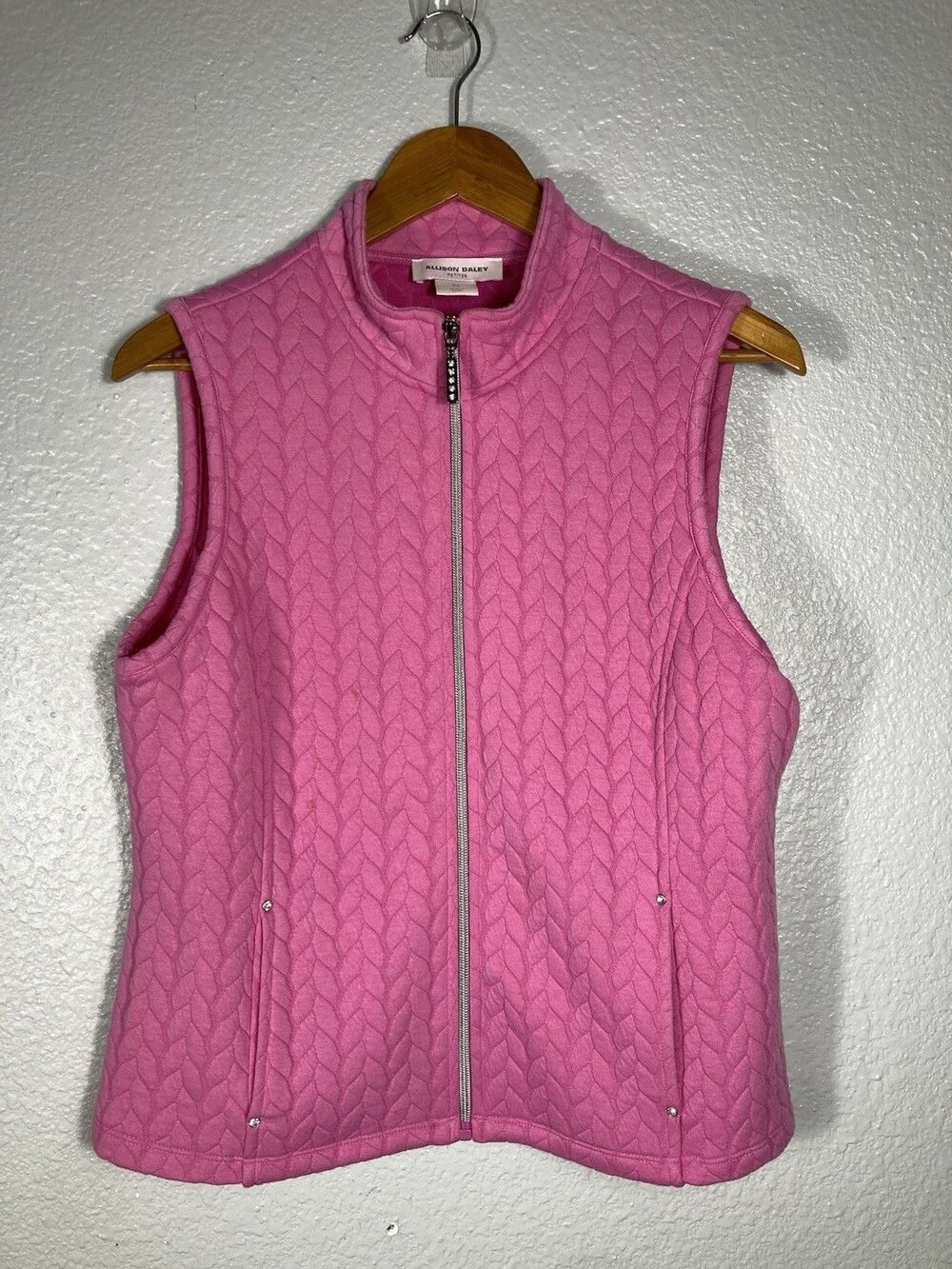 Allison Daley Quilted Vest Womens PS Pink Full Zip Preppy Layering